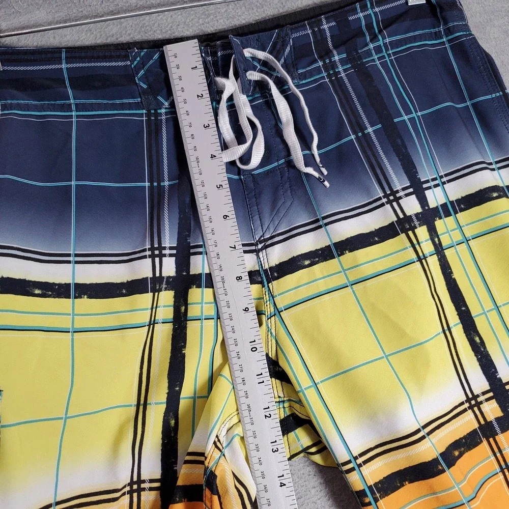 Quiksilver Men Swimwear‎ 34 Yellow Plaid Board Short Outdoor Beach Surf Pockets